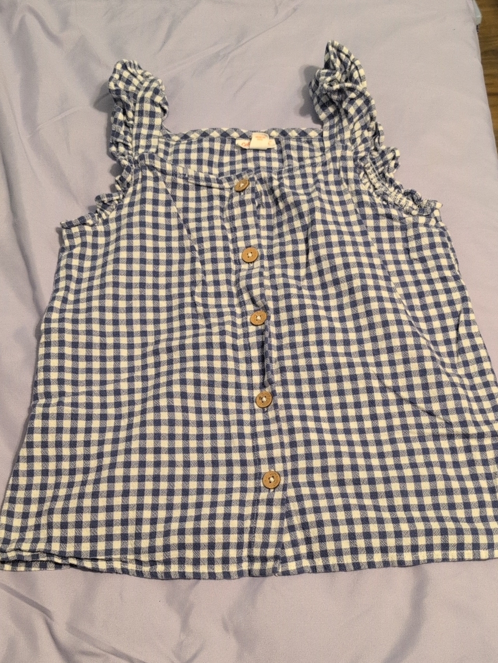 Girls Blue & White Gingham Button-Front Tank Top